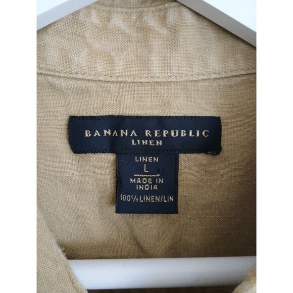 Banana Republic Shirt Mens Adult Large Tan Neutral Coastal Linen Blend Button Up - Picture 3 of 9